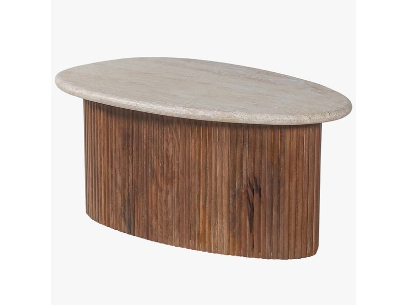  Table basse en travertin et bois de manguier 90 cm  - Conforama E