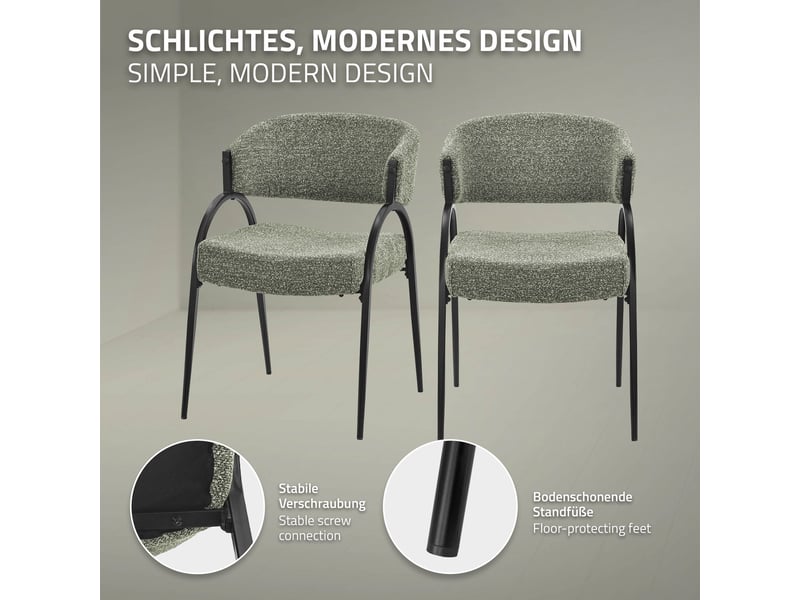  Ml-design lot de 4 chaises de salle à manger rembourrées en tissu bouclé, avec accoudoirs et dossier incurvée, cadre en acier, rembourrage confortable, pour salon cuisine bureau, 120 kg, vert ECD Germany GmbH - Conforama C