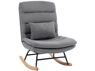 Fauteuil à basculefauteuil avec revêtement aspect lin, coussin lombaire, dossier haut, assise large, double rembourrage, gris clair