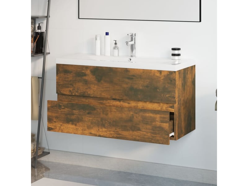  Meuble de lavabo avec bassin intégré chêne fumé bois d'ingénierie shl4309  - Conforama D