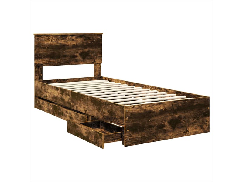  Lit simple- lit adulte -  cadre de lit chêne fumé 100 x 200 cm bois ingénierie  - Conforama D