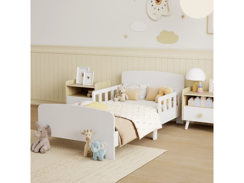 Lit enfant,140x70 cm,avec barrières de sécurité,mdf,blanc - Conforama B