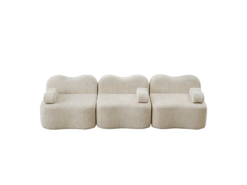 Canapé modulaire 3 places avec assise profonde et coussin d’accoudoir, en velours beige - Conforama A