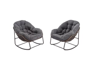 Chaise à bascule d'extérieur en rotin synthétique et acier gris