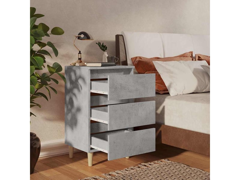  Lot de 2 tables de chevet - cabinet de chevet - table de nuit avec pieds en bois gris béton 40x35x69cm  - Conforama B