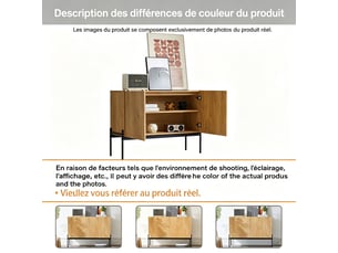 Buffet sideboard imitation bois naturel 100x40x75cm 2 portes étagère modulable pieds métal salon salle à manger