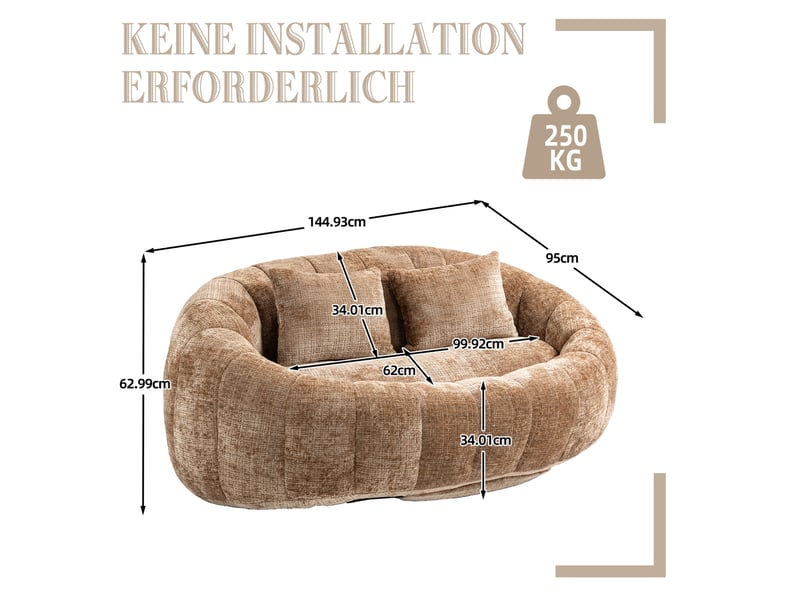  Canapé sac 150x95x63 cm, assise large et dossier confortable en mousse, chenille couleur café  - Conforama C