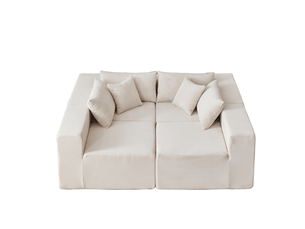 Canapé d'angle compressé réversible fixe <strong>BIQZUYA</strong> <strong></strong> 4 places Velours côtelé Beige