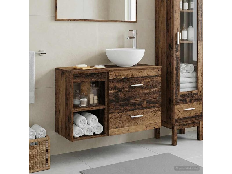 Ensemble de mobilier de salle de bain 2 pc bois ancien cf64024 - Conforama B