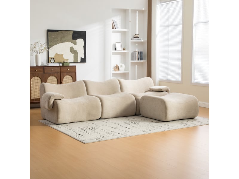  Canapé modulable chenille compressé kaki clair sans montage facile à déplacer pour salon moderne  - Conforama B