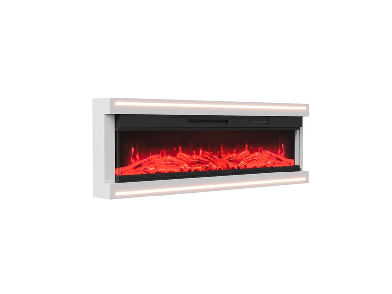  Cheminée électrique murale - 136,8x17x51,3 cm - cheminée suspendue 750w1500w, effet flamme 12 couleurs, led - blanc  - Conforama A