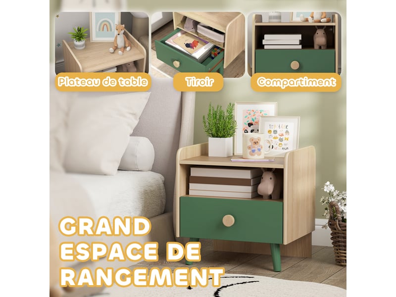Table de chevet enfant table de nuit enfant avec tiroir et niche, petite table d'appoint en bois pour chambre d'enfant - Conforama D