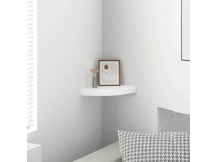 Étagère d'angle flottante, étagère murale blanc brillant 25 x 25 x 3,8 cm mdf cf41375
