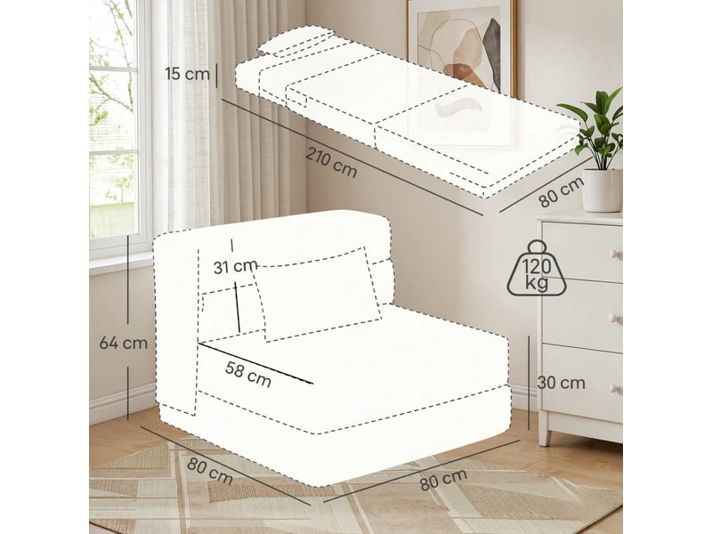 Fauteuil convertible 1 place pliable en lit avec coussin, pour petits espaces - Conforama C