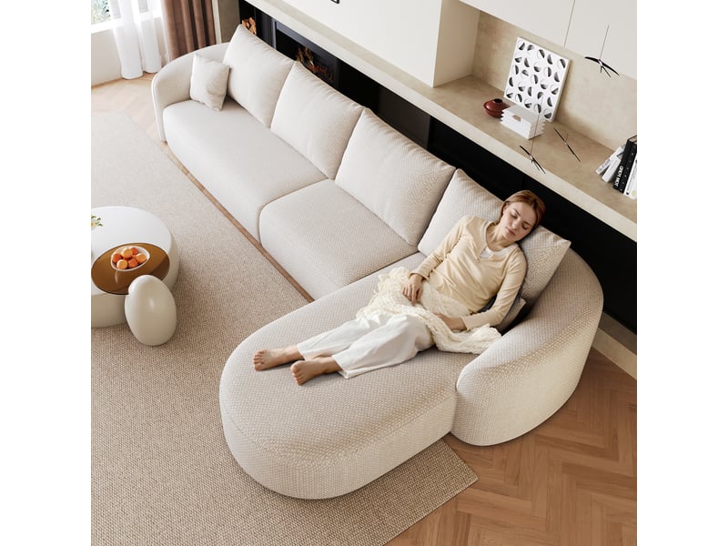 Canapé d’angle modulaire sans montage - assise en mousse compressée, tissu chenille - blanc - Conforama E