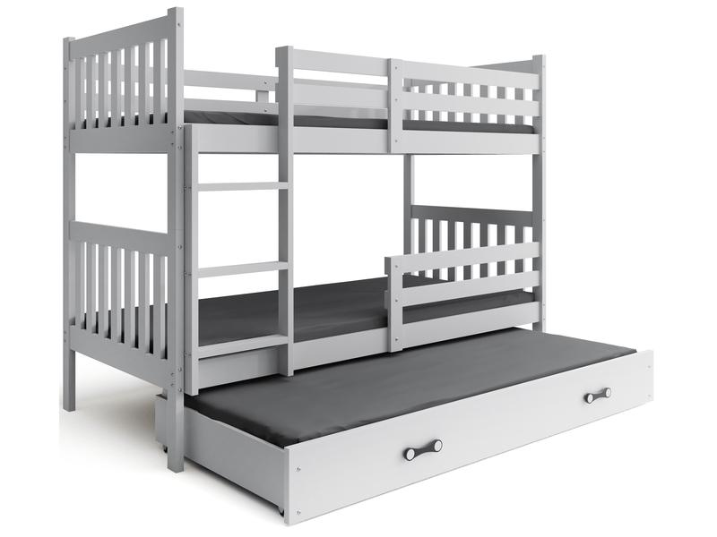  Lit superposé 3 places kacper 90x190 cm + lit tiroir 80x180 cm interbeds - bois massif de pin - blanc  - Conforama A