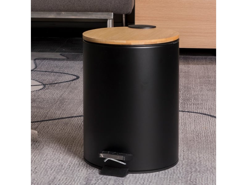 Poubelle de salle de bain à pédale en acier - couvercle bambou - 3l - Conforama E