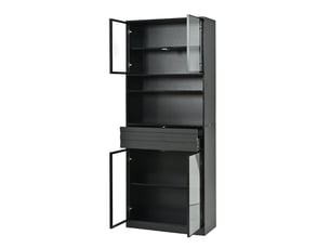 Vitrine 80 x 35 x 200 cm meuble de rangement ensemble de deux vitrines 8 portes en verre 2 tiroirs éclairage led fabrication en mdf format haut rangement à bouteilles finition noire