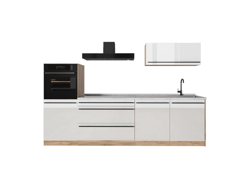  Vicco cuisine, blanc haute brillancechêne doré, 280cm sans plan de travail  - Conforama A