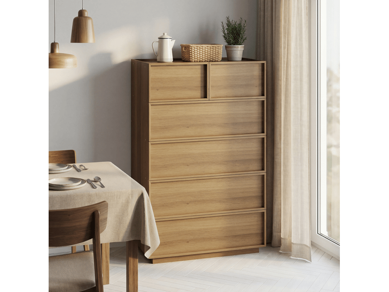  Commode 6 tiroirs 80x48x127,5 cm coloris chêne clair  - Conforama E