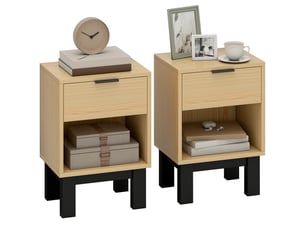Ensemble de 2 tables de chevet étroites, style moderne, avec tiroir et étagère ouverte, 35 x 26 x 50 cm, chêne