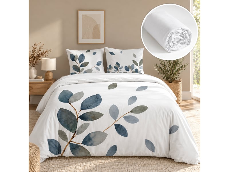  Parure de lit 240 x 220 cm 100% coton 42 fils joyce + drap housse 140 x 190 cm blanc  - Conforama A