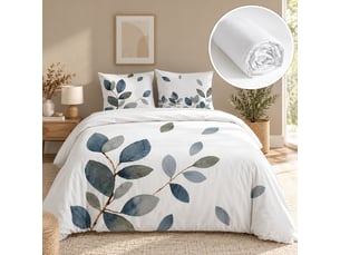 Parure de lit 240 x 220 cm 100% coton 42 fils joyce + drap housse 140 x 190 cm blanc
