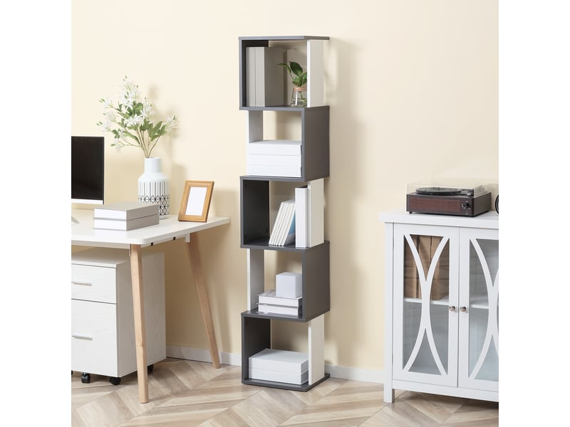  Bibliothèque moderne en bois à 5 niveaux, gain de place, 33 x 28 x 161 cm, grise et blanche  - Conforama D