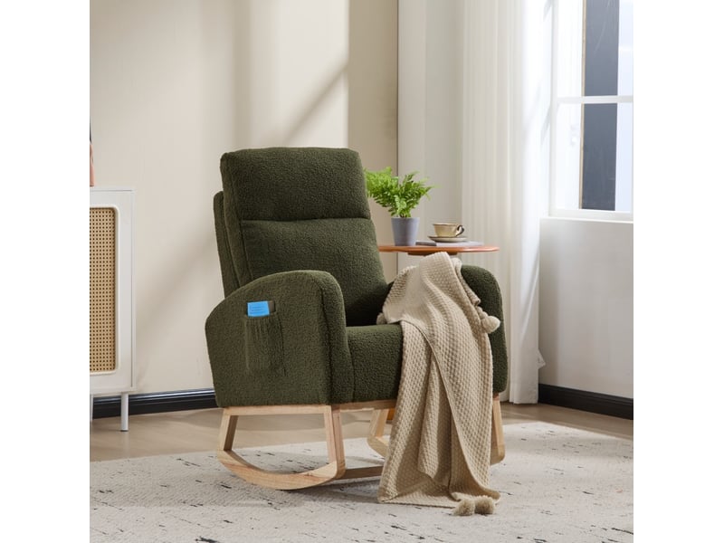  Fauteuil à bascule à dossier haut 75x63x104 cm en tissu bouclette vert  - Conforama B