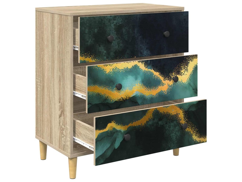  Commode chambre, meuble de rangement wijhe imprimé marbre teal 66 x 36,5 x 75 cm sonoma  - Conforama D