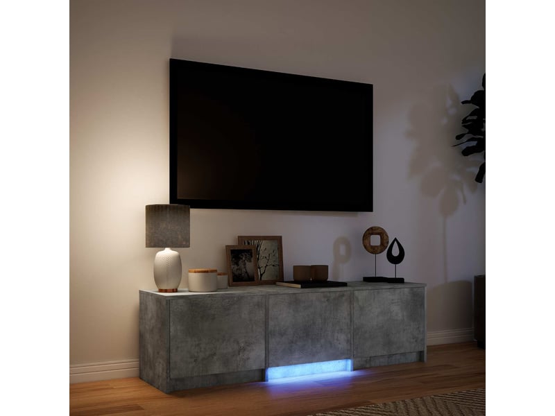  Meuble tv - banc tv - meuble de rangement avec led 140x34x40 cm gris béton bois d’ingénierie  - Conforama D