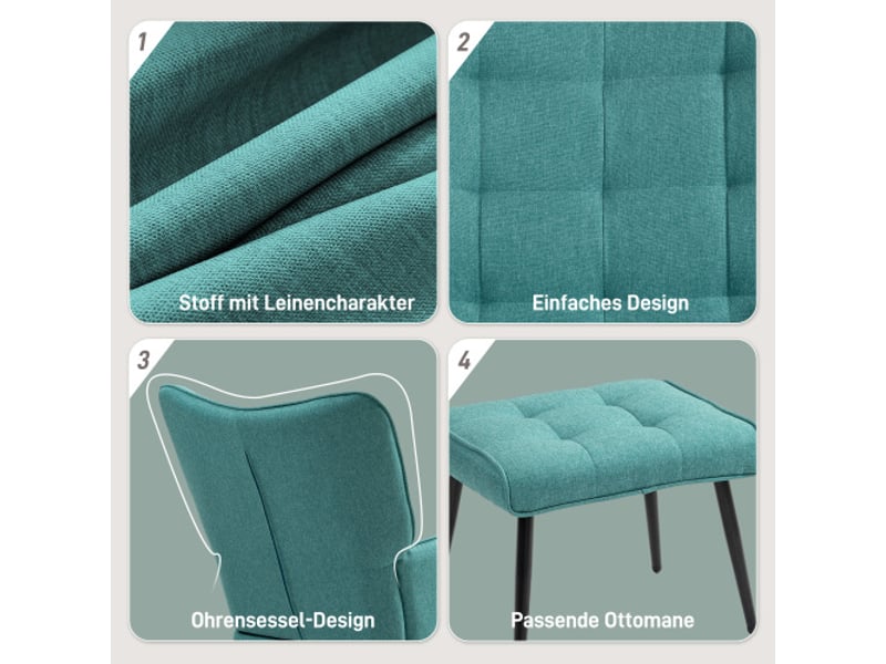  Fauteuil à bascule avec repose-pieds, accoudoirs, aspect lin, charge 130 kg, pour chambre  - Conforama E