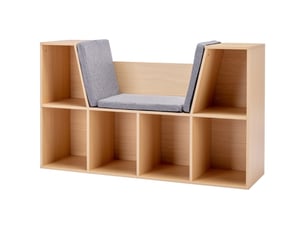 Banc coffre enfant grisnaturel, bibliothèque 6 compartiments, 3 coussins, rangement jouets, 103x30x62 cm
