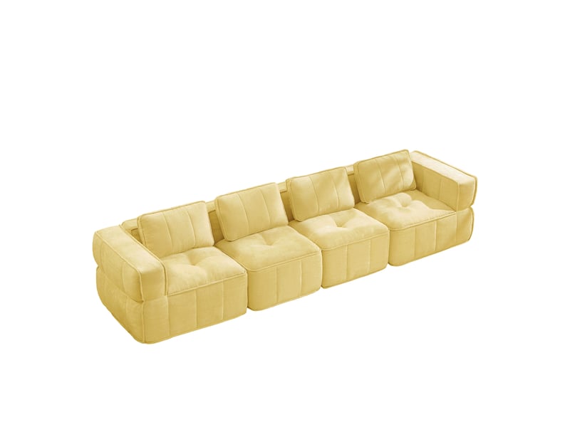  Canapé 4 places modulaire 344x93x67 cm, sans structure, mousse haute densité 32d, design, polyester, jaune  - Conforama A