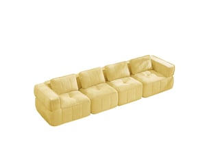 Canapé 4 places modulaire 344x93x67 cm, sans structure, mousse haute densité 32d, design, polyester, jaune
