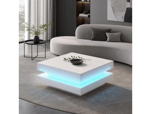 Table basse carrée avec éclairage led bluetooth et commande par application pour salon, 70 × 70 × 36 cm, blanc