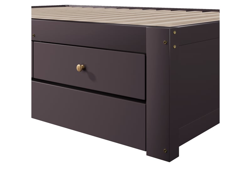  Lit banquette 90x200 cm tiroirs de rangement lit gigogne bois et mdf gain de place rangement fonctionnel brun café OPULERANE TRADING LTD - Conforama E