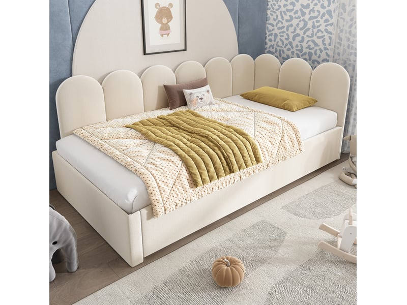  Lit enfant gigogne 90x200 cm avec couchage 90x190 cm, velours beige  - Conforama C