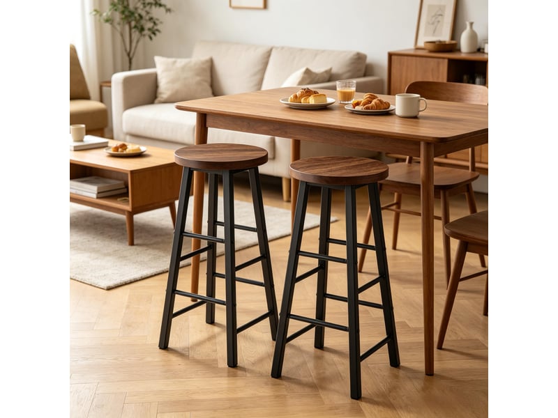  Tabourets de bar lot de 2 avec repose-pieds - lpospi - structure métal, assise mdf, cuisinebistro - noir vintage  - Conforama C