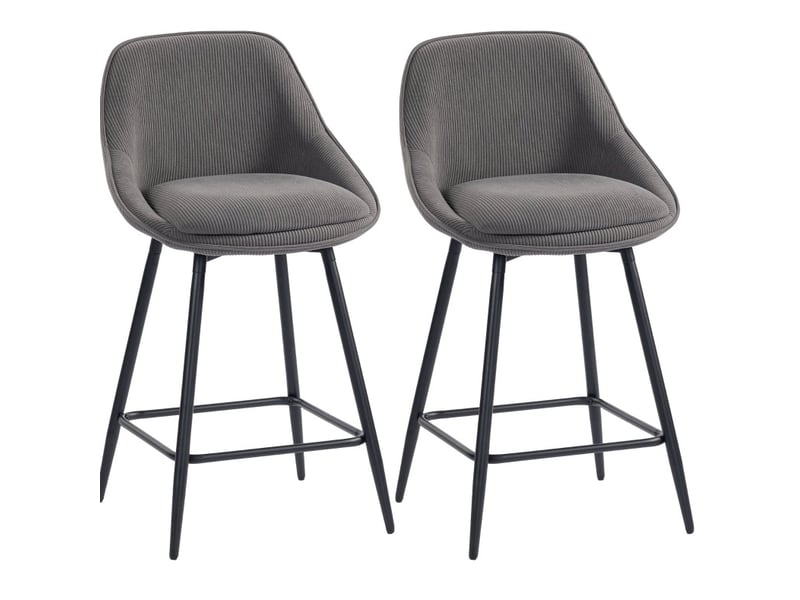  Lot de 2 tabourets de bar 52x49x88 cm pivotants tissu côtelé métal gris  - Conforama A