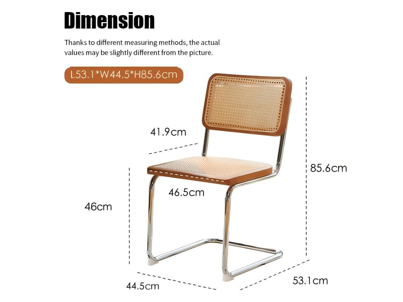 Chaise de salle à manger lot de 2 53 x 46,4 x 84,6 cm, dossier rotin, pieds acier chromé pour cuisine et salon - marron et bois - Conforama C