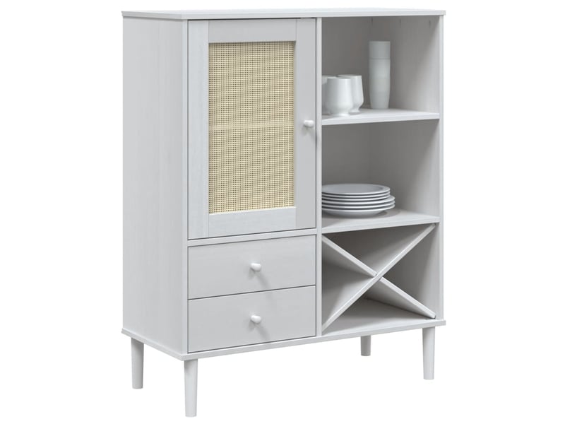  Buffet - bahut - meuble de rangement senja aspect rotin blanc 90x40x112cm bois massif de pin  - Conforama C