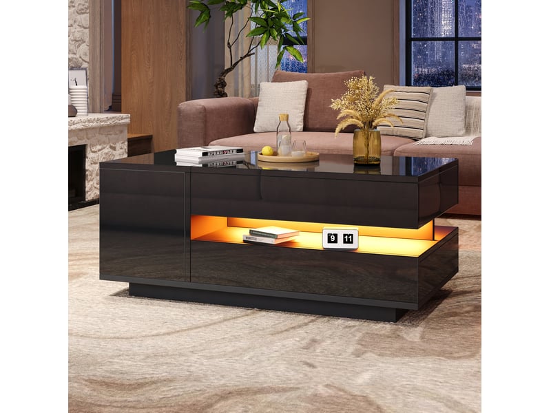  Table basse relevable avec 1 tiroir, 1 placard, niche ouverte, led et rangement caché pour salon 95 × 50 × 40 cm  - Conforama B
