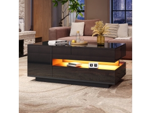 Table basse relevable avec 1 tiroir, 1 placard, niche ouverte, led et rangement caché pour salon 95 × 50 × 40 cm