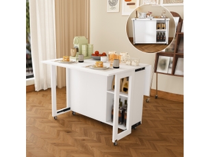 Desserte de cuisine pliable mobile avec 2 portes, 2 étagères et roulettes verrouillables blanc 100 × 105 × 75 cm