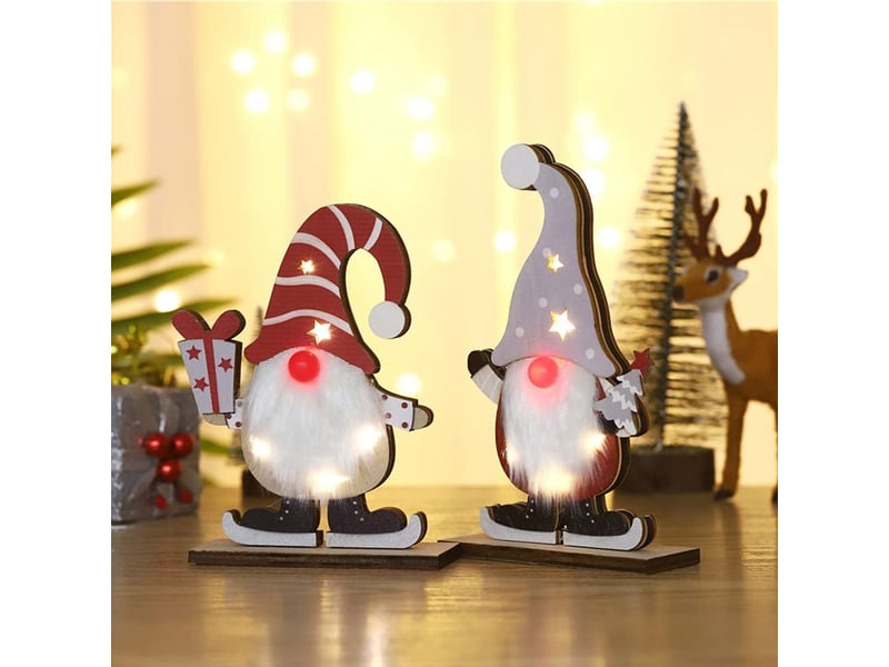  Lutin de noel accessoires de table, objet decoration en bois a poser 2 pièces  - Conforama C