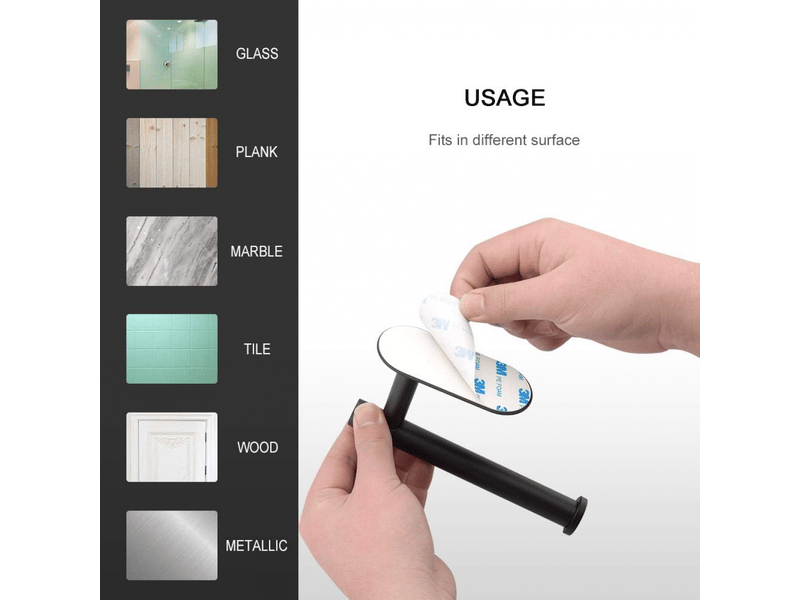 Porte-papier toilette mural en acier inoxydable 304, sans perçage, noir  - Conforama D