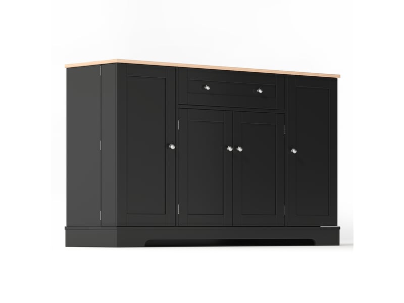 Buffet large 138 cm - meuble bas noir avec grand tiroir central et portes latérales, idéal salon et cuisine moderne - Conforama A