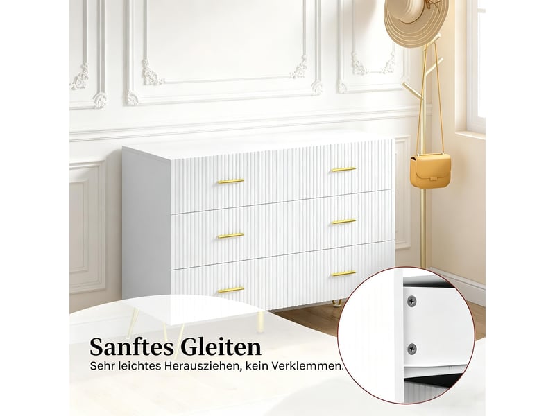  Commode avec 6 tiroirs en panneau de particules blanc et doré 100x40x75 cm  - Conforama E