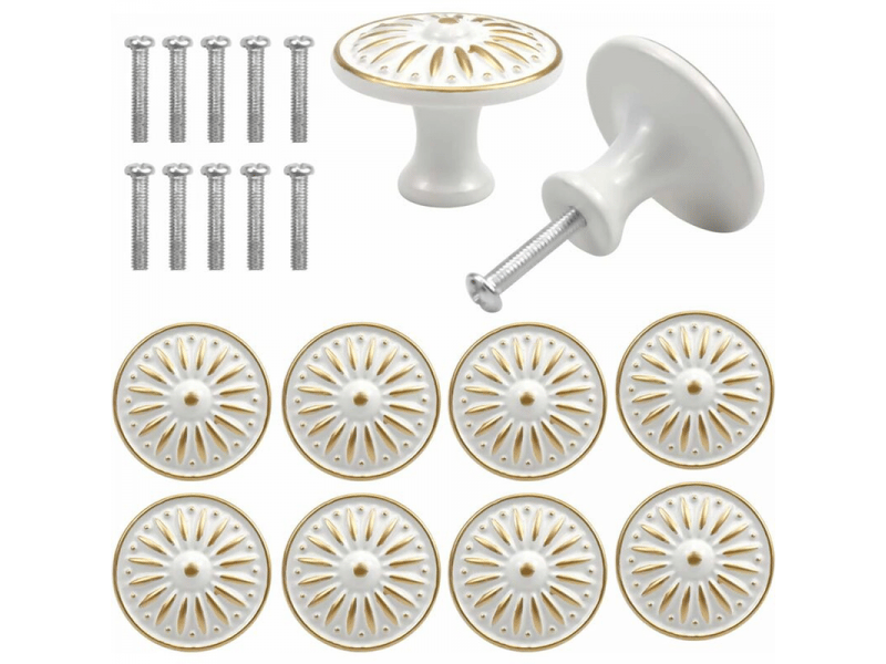  10 poignées vintage pour portes et tiroirs, rondes en laiton de 35 mm, pour meubles de cuisine et chambre d'enfant (blanches)  - Conforama A